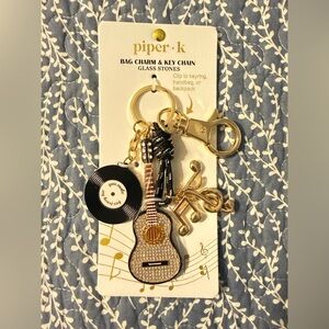 Piper K Gold Guitar & Music Note Bag Charm Key Chain - Black Accents
